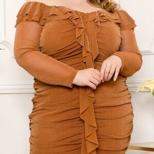 Plus Size Off-Shoulder Ruffle Ruched Mini Dress